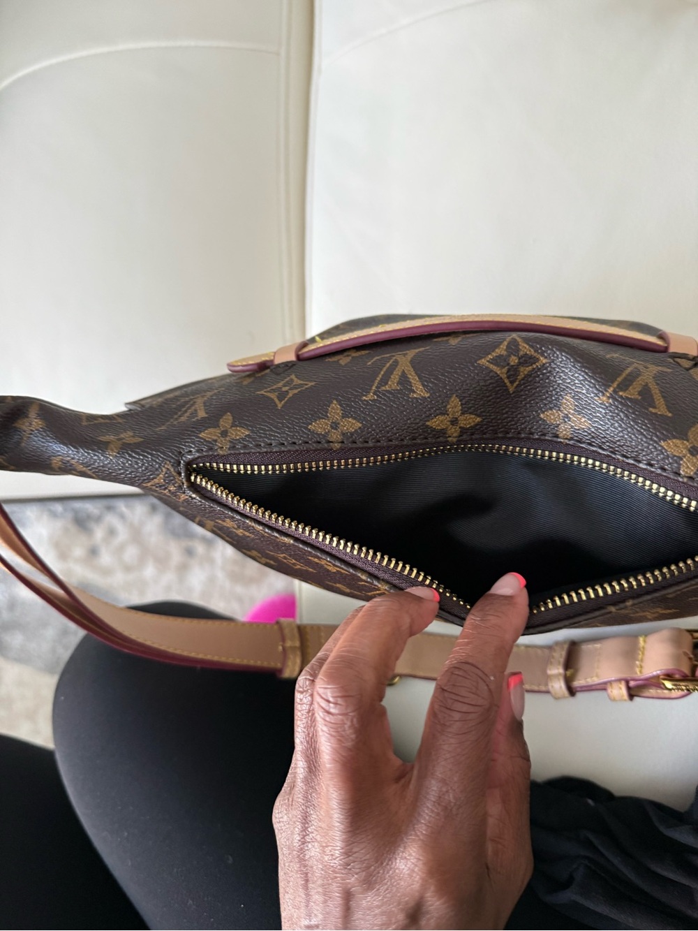 Designer Inspired Brown Monogram Canvas Bum Bag - Brown - Picture 6 of 8